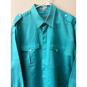 Loyal Explorers Corps REC Mens XL Teal Blue Linen Cotton Safari Epaulette Shirt